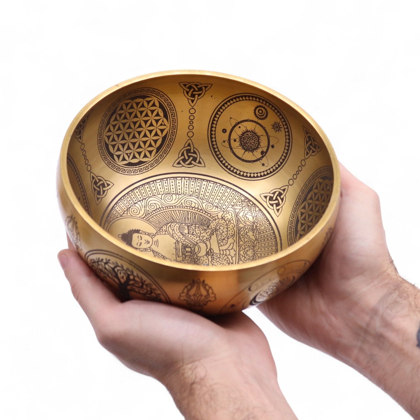 Brass Etched Buddha Singing Bowls – Set of 4, 3.85 KG