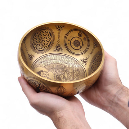 Brass Etched Buddha Singing Bowls – Set of 4, 3.85 KG