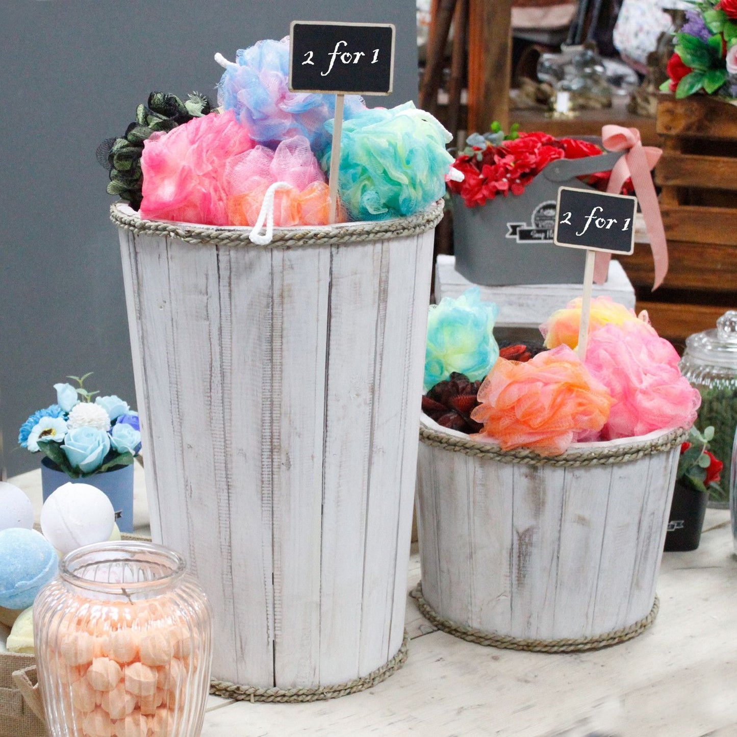 Albasia Wood Display Tub – Whitewash 21x29 CM