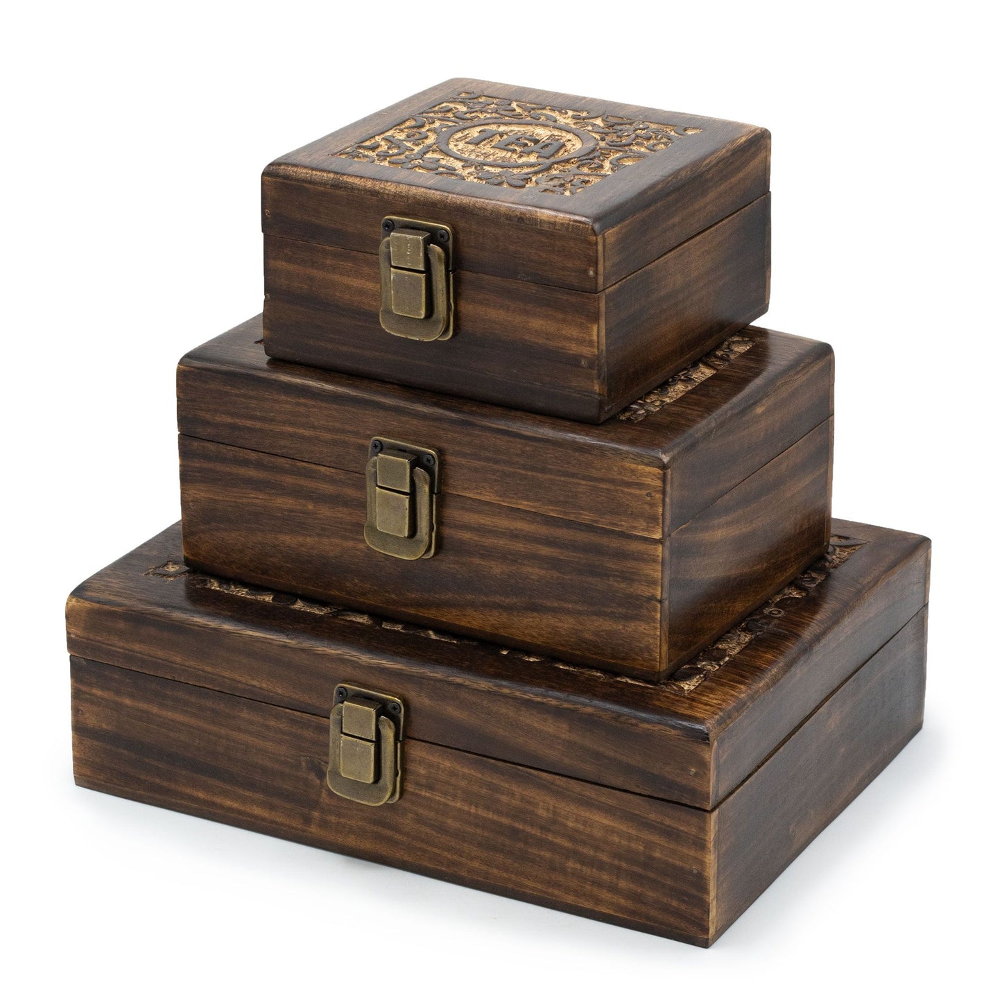 Mango Carved Tea Box (12 Compartments) – 30 × 23 × 10 CM