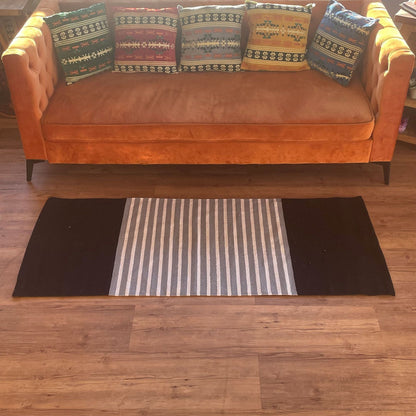 Artisan Woven Cotton Rug – 70x172 CM Black/Grey