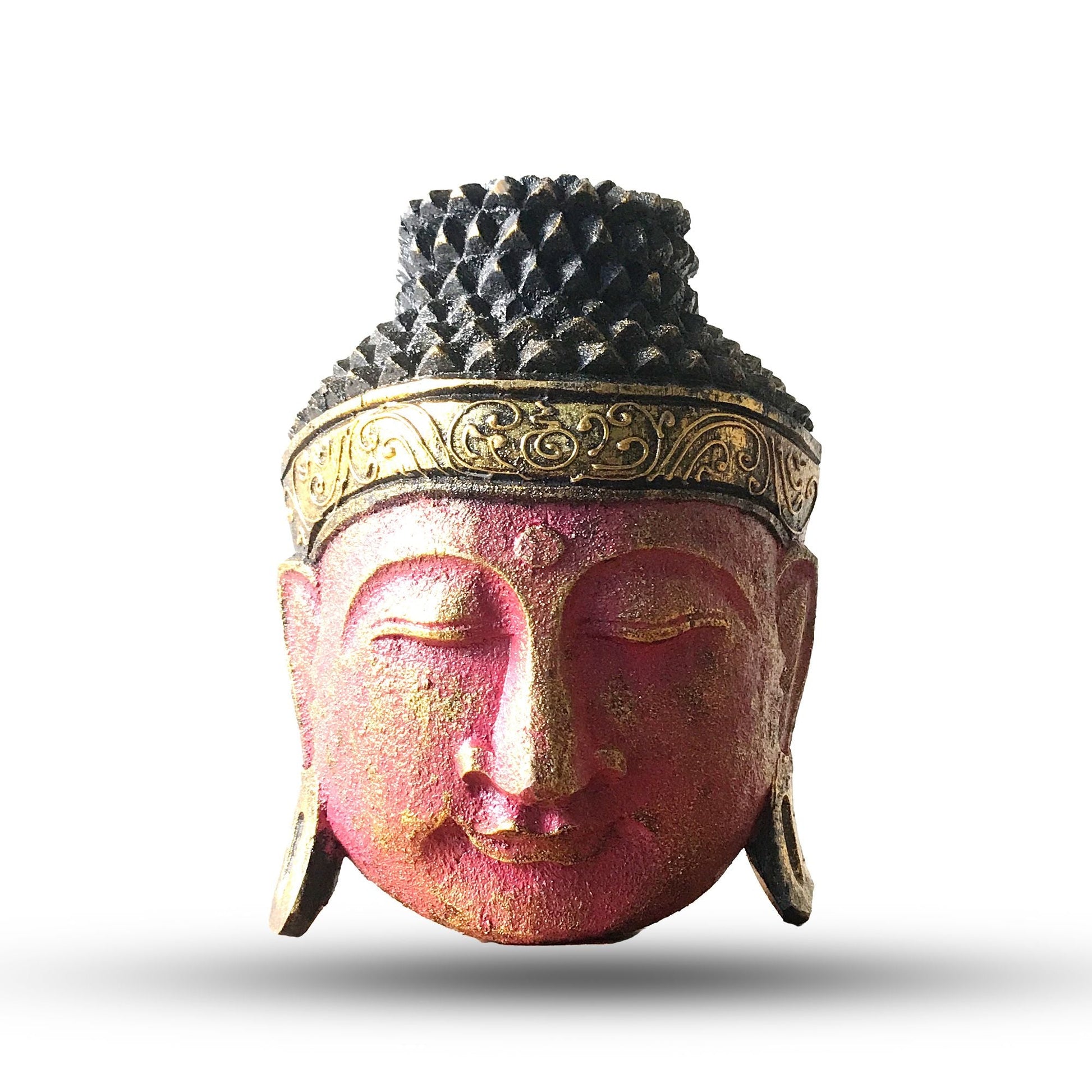 25cm red shine Buddha head decor, hand-carved from sustainable albasia wood, suitable for wall hanging or display