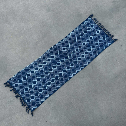 Handmade Indigo Runner – 170 × 60 CM – Heerak Pattern