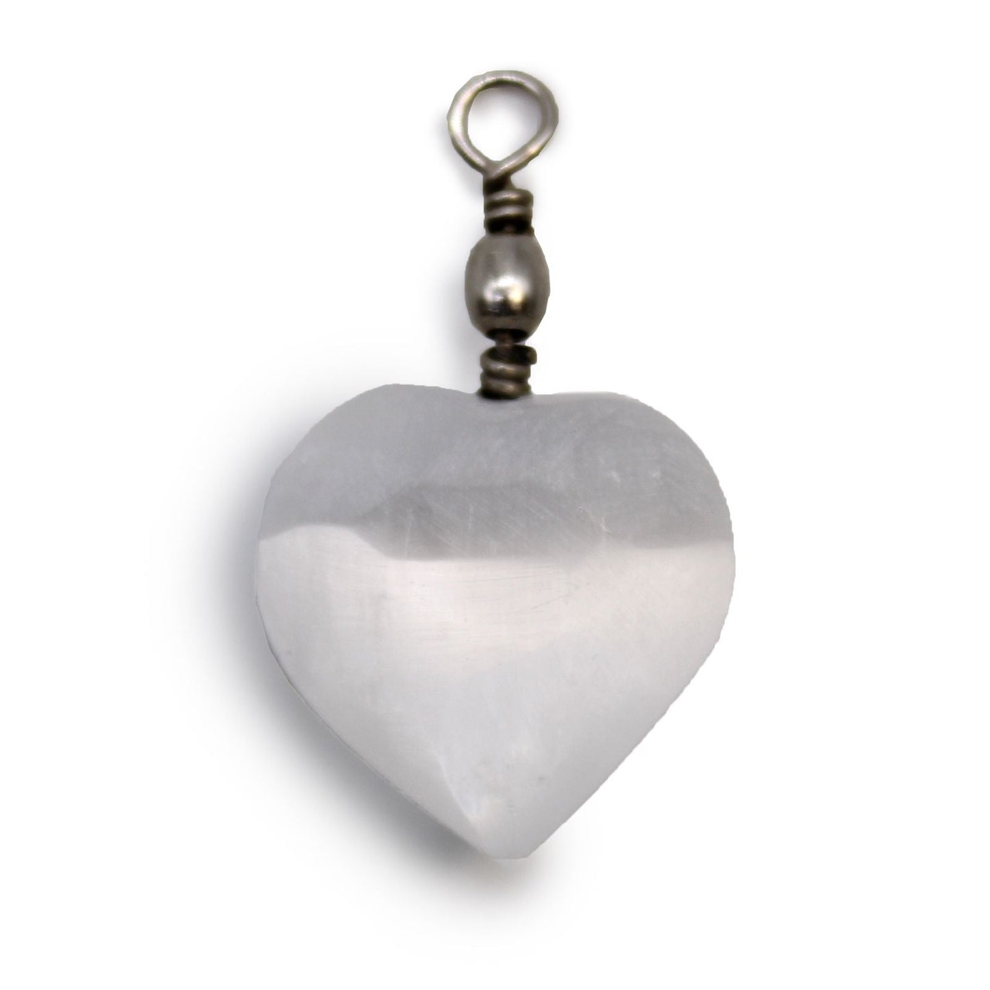 Translucent selenite heart pendant necklace, 4x2.5 cm, natural crystal stone charm from Morocco