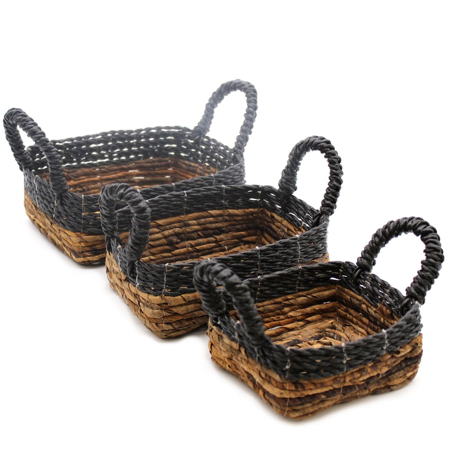 Set de 3 cestas cuadradas de hoja de banano y hierba marina, almacenaje natural decorativo 27x21x18 CM