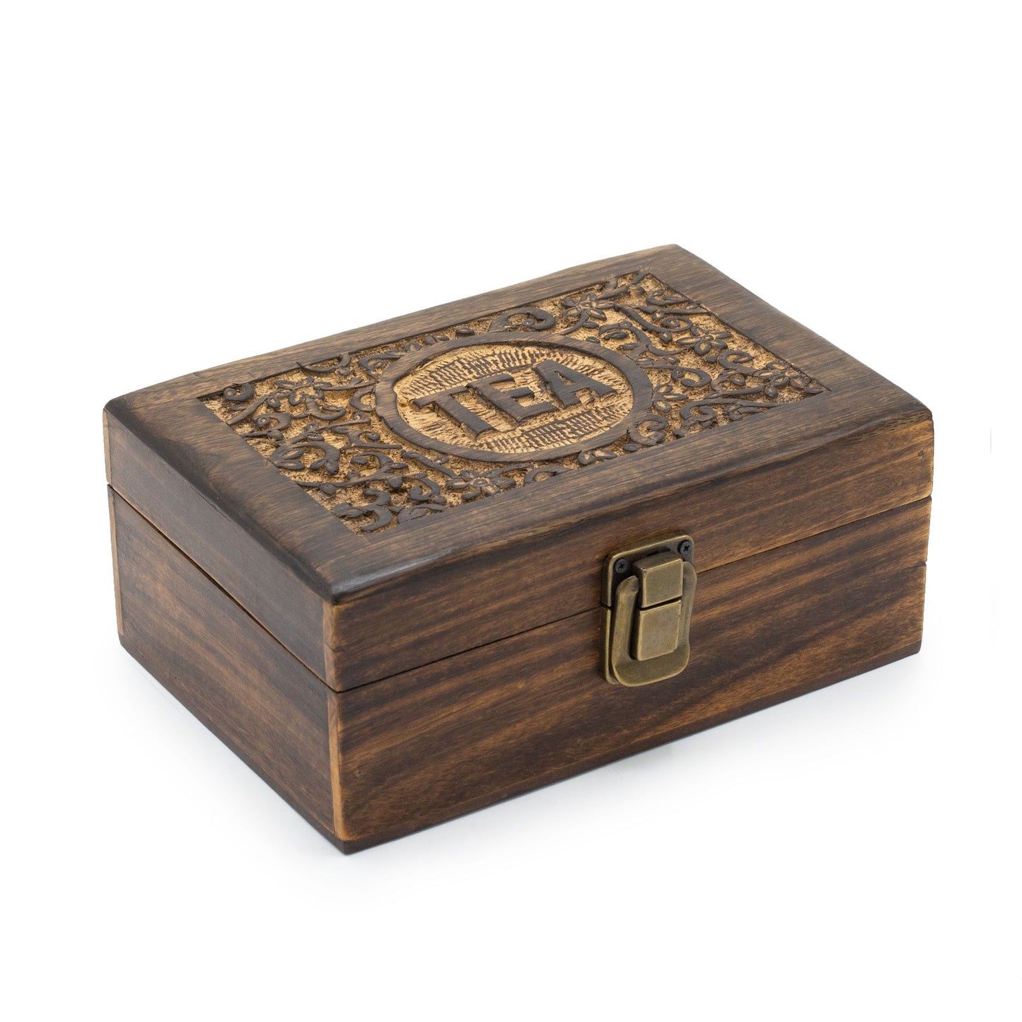 Mango Carved Tea Box (6 Compartments) – 23 × 15 × 9.5 CM