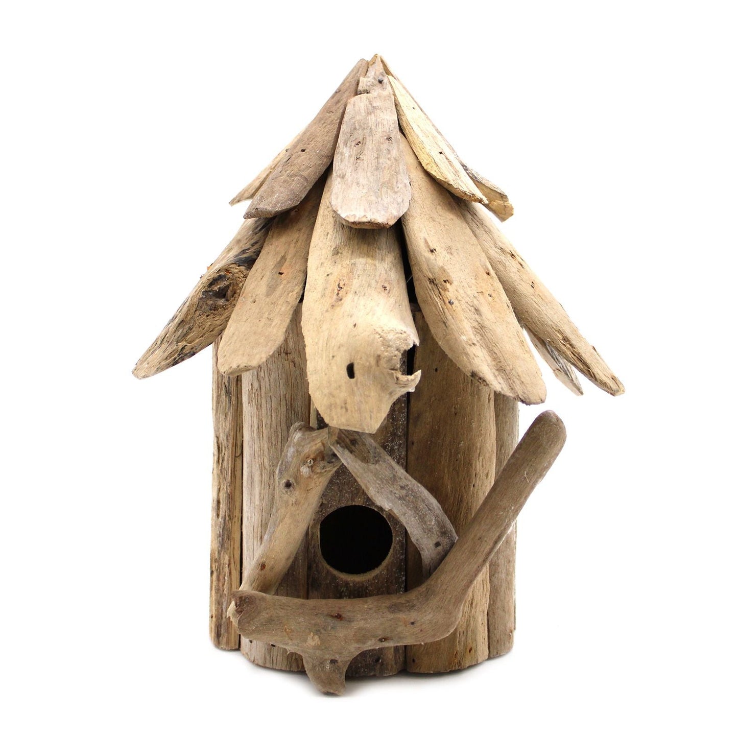 Recycled driftwood birdbox wall hanging, rustic eco-friendly birdhouse for garden patio, 24x12x14 cm