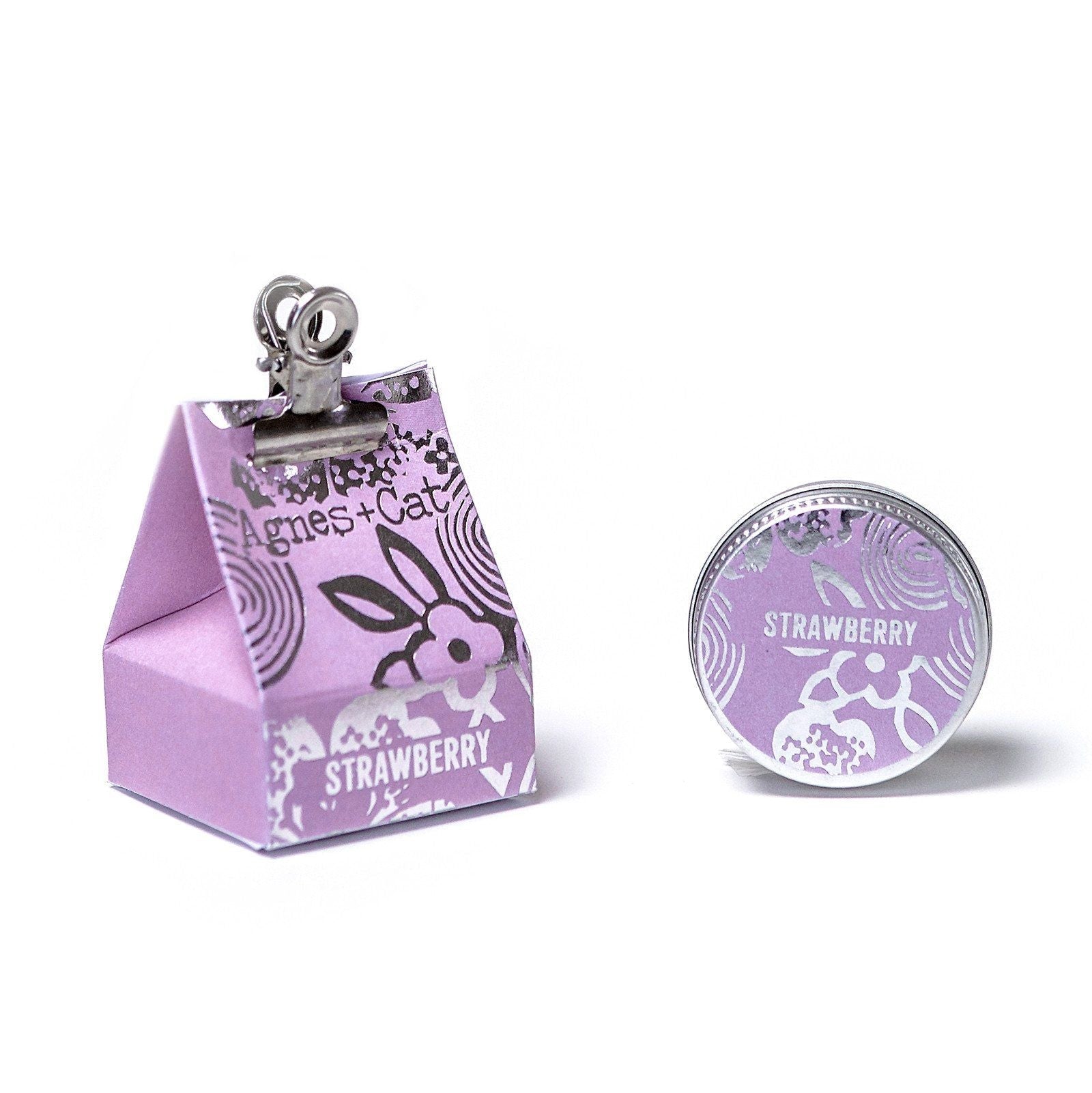 Strawberry vegan lip balm 12g in foiled tube, nourishing shea, cocoa and mango butters with jojoba oil