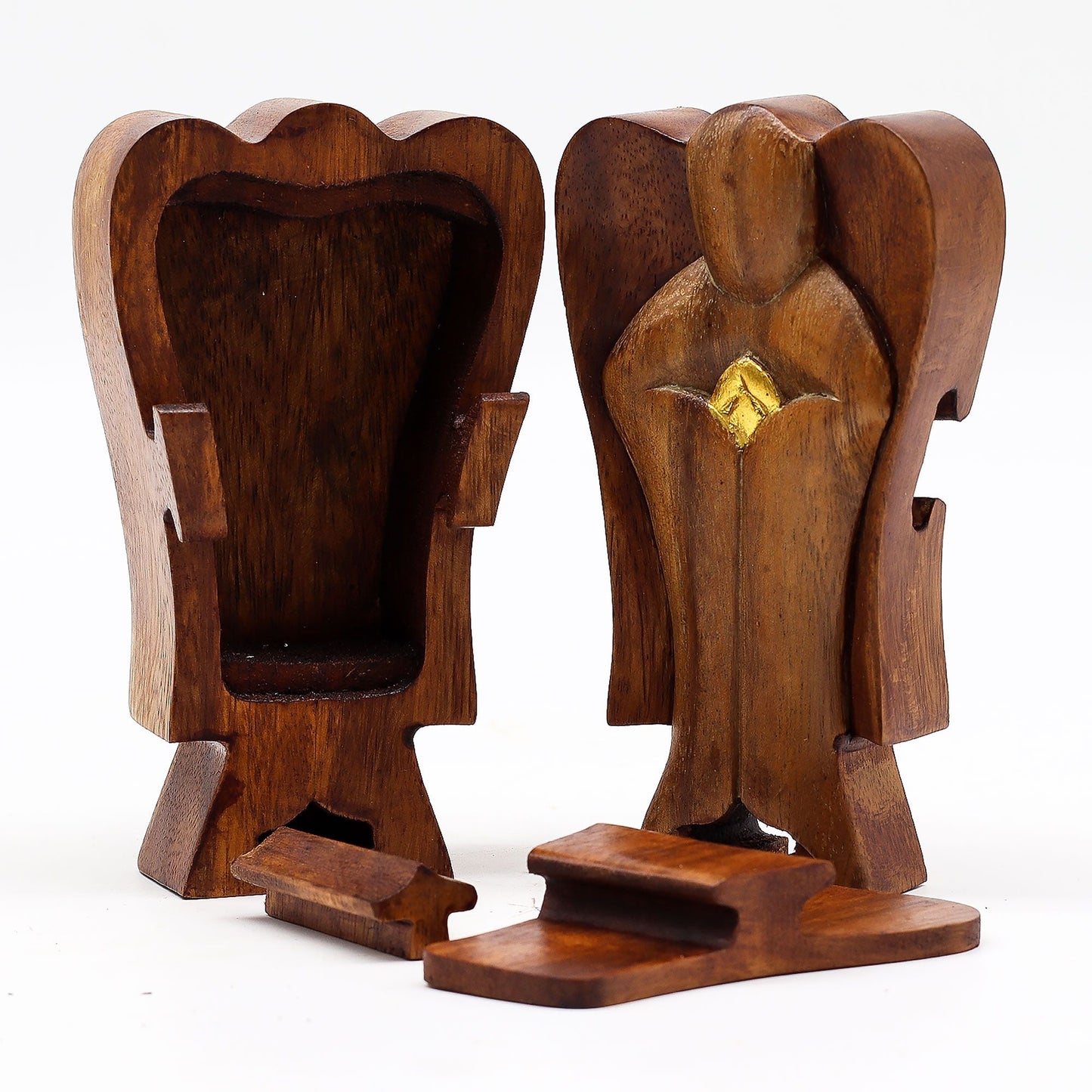 Caja Mágica Ángel Hati-Hati de Madera de Suar – Amistad 14 cm