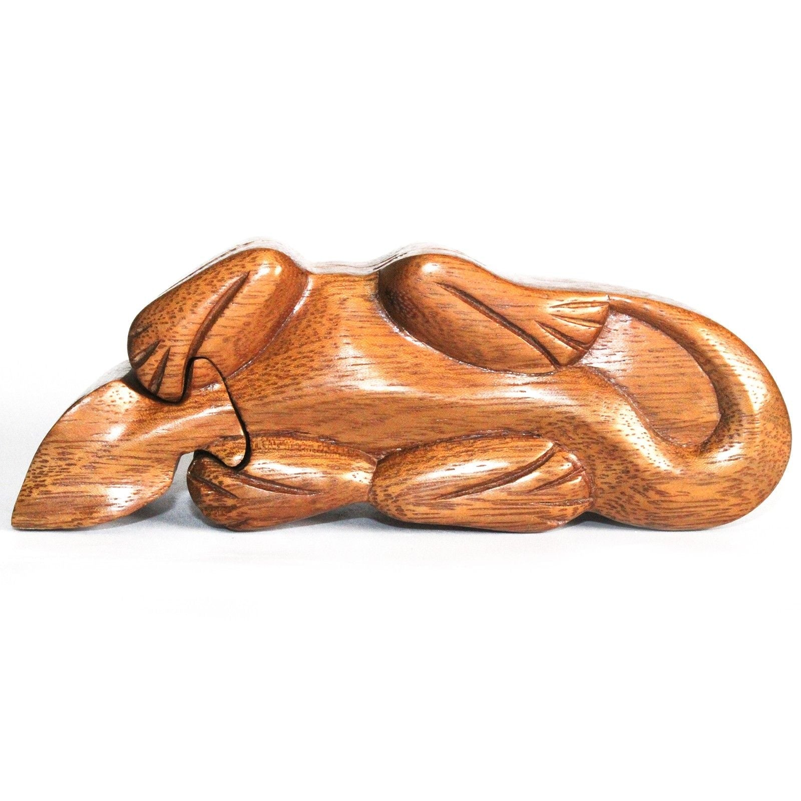 Hand-carved Sheesham and Saman wood Bali magic puzzle box with gecko design, 9x2.5 cm, hidden compartment