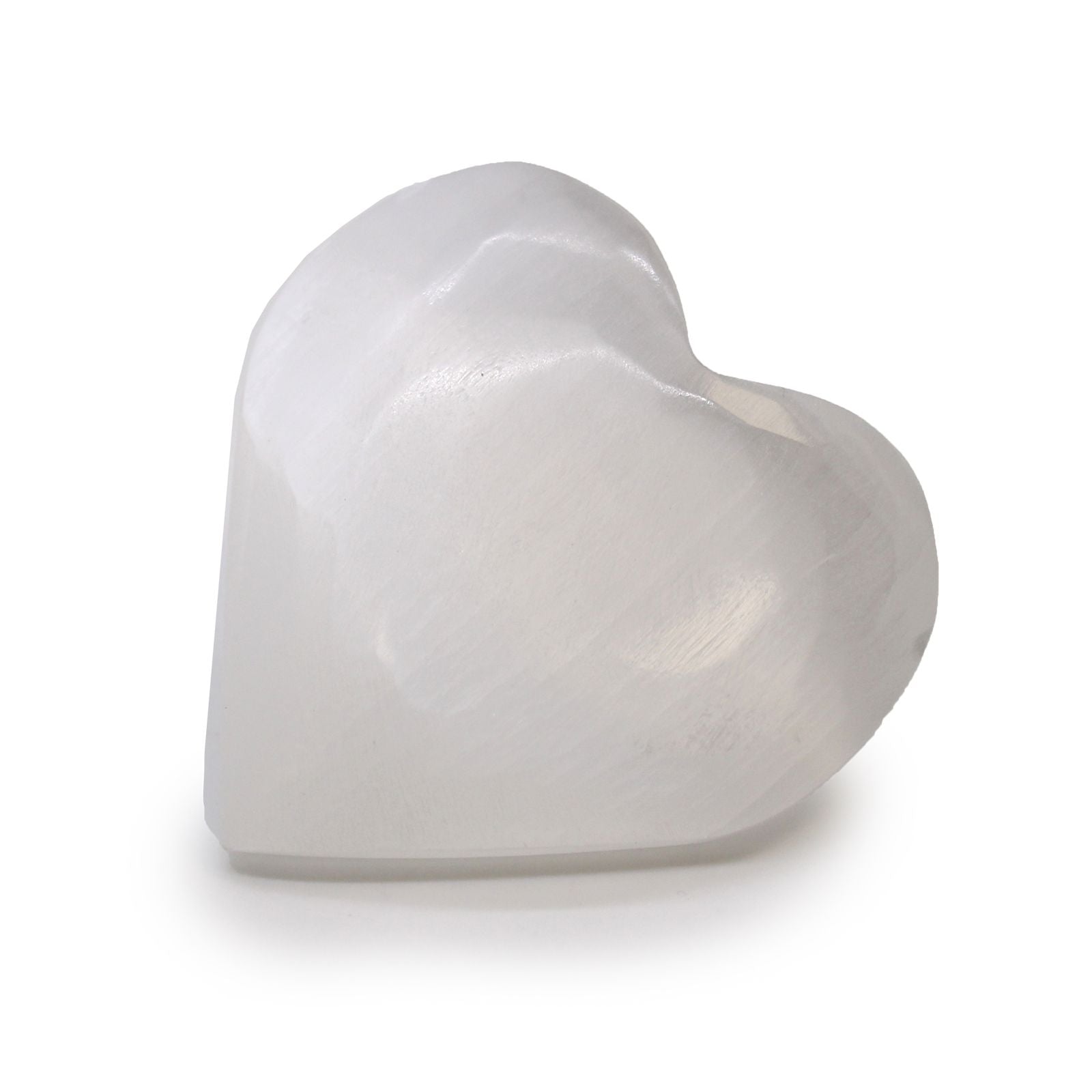Polished selenite heart crystal, 7–8 cm smooth white stone for meditation, energy cleansing and home decor