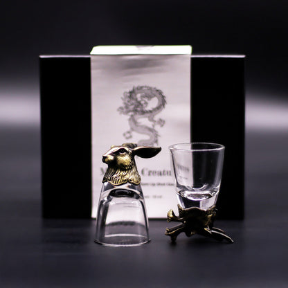 Gift Set of 6 Shot Glasses (50ml) - Wild Forest Creatures - Antique Bronze