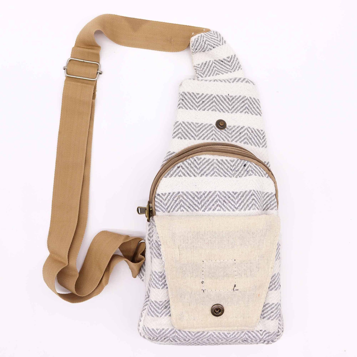 Natural Cotton Cross Body Bag – Grey & White