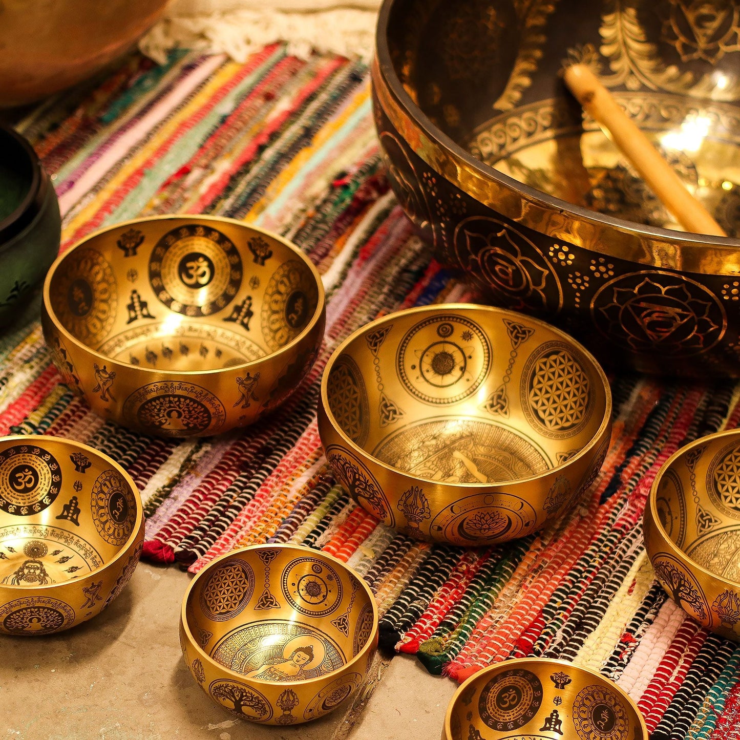 Pure Brass Tibetan Singing Bowls – Set of 4 – 3.85KG