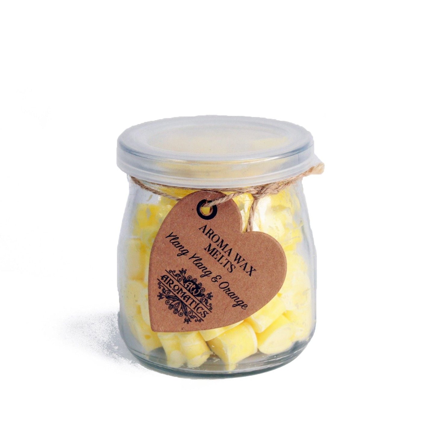 Soy wax aroma melts in glass jar, 60 heart-shaped melts, nutmeg and lemon essential oil scent, home fragrance