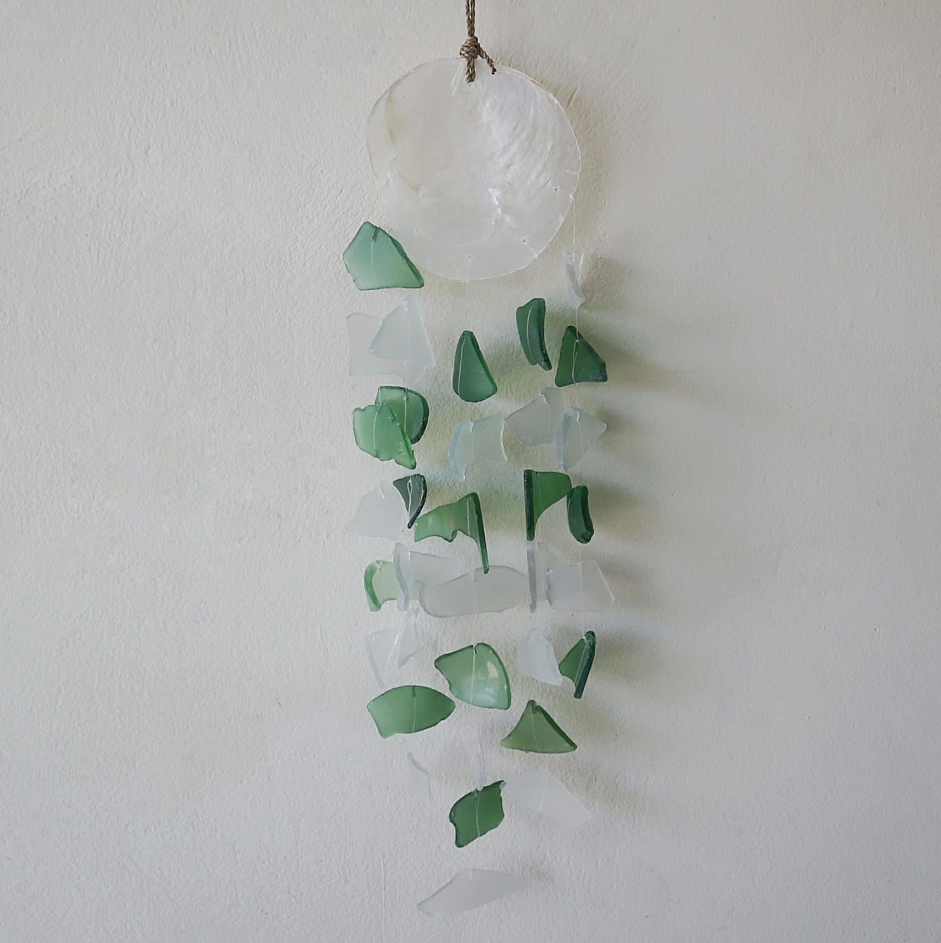 Recycled Glass Wind Chime – Green & White 60 CM