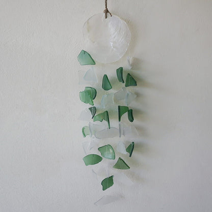Recycled Glass Wind Chime – Green & White 60 CM
