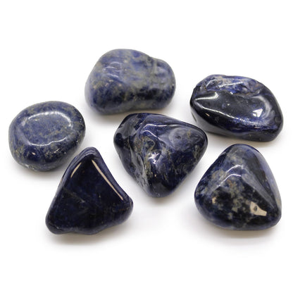 Set of 6 premium blue sodalite tumbled stones, smooth polished natural crystals with deep blue and white marbling