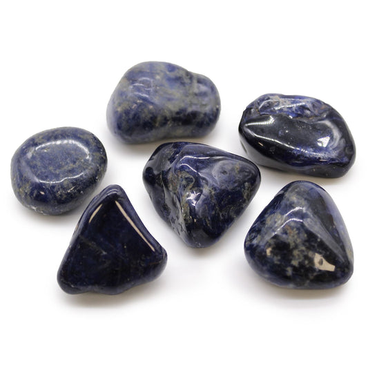 6 large blue sodalite gemstone tumble stones, polished natural crystals from Africa for meditation and home decor