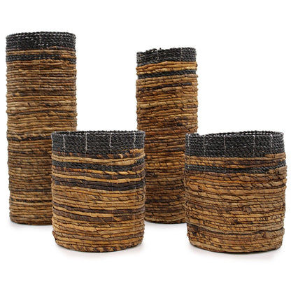 Banana leaf seagrass set with 2 handcrafted vases and 2 storage bins, natural woven decor, 22x22x53 cm