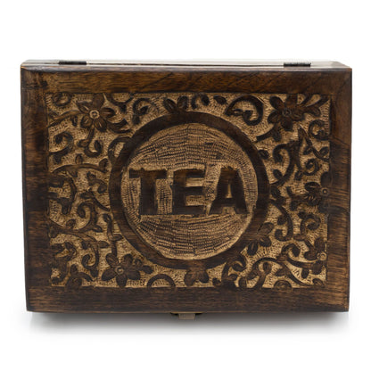 Mango Carved Tea Box (12 Compartments) – 30 × 23 × 10 CM