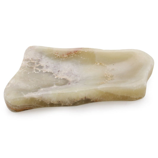 Handcrafted polished onyx stone soap dish with natural veining, 15.5x11x2 cm, durable bathroom or kitchen accessory