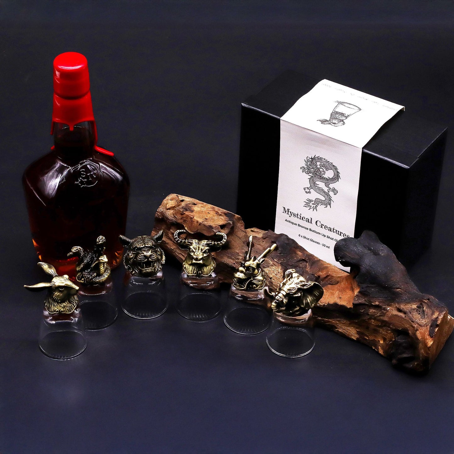 Gift Set of 6 Shot Glasses (50ml) - Wild Forest Creatures - Antique Bronze