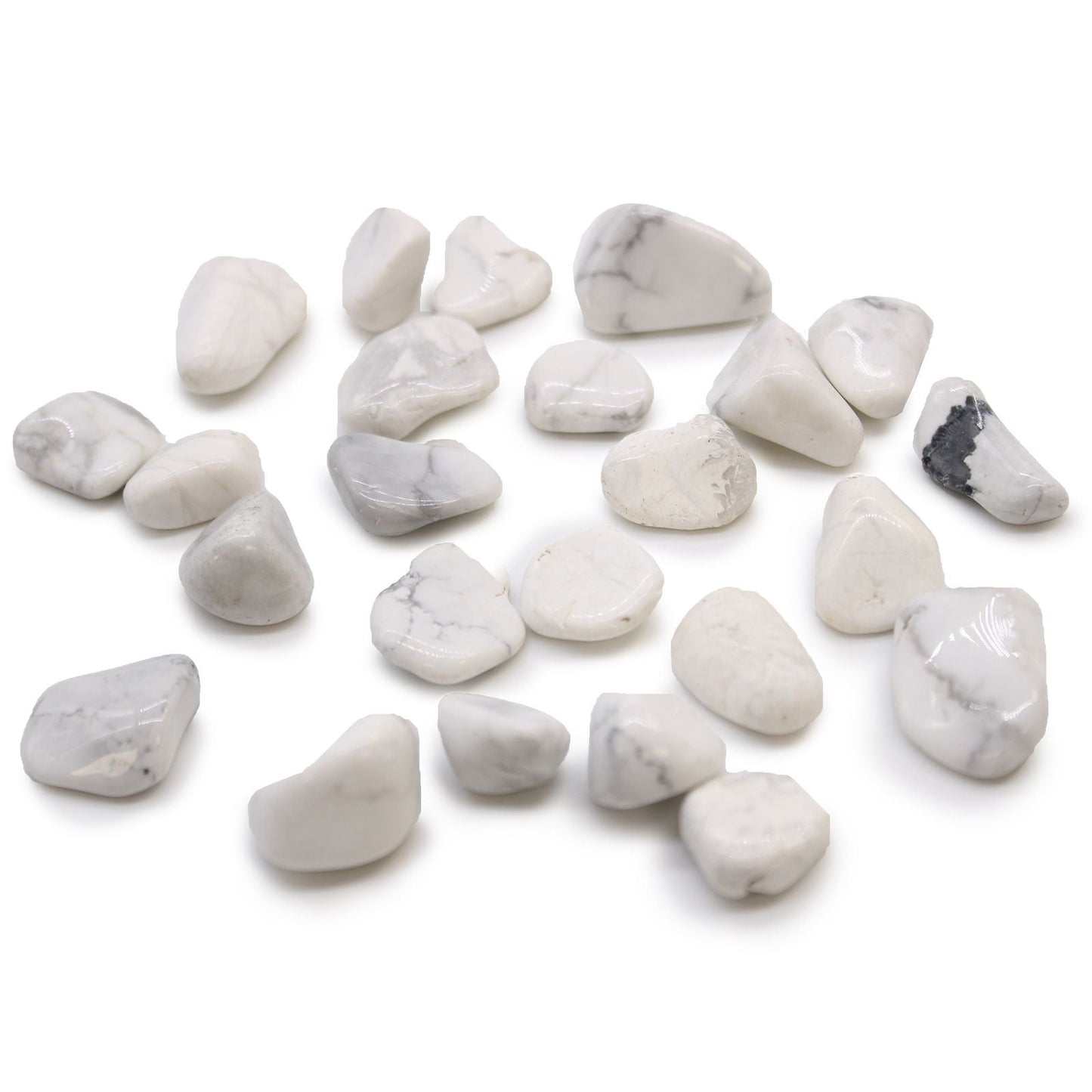 24-piece bag of white howlite magnesite tumbled stones, small African gemstones with natural gray veining
