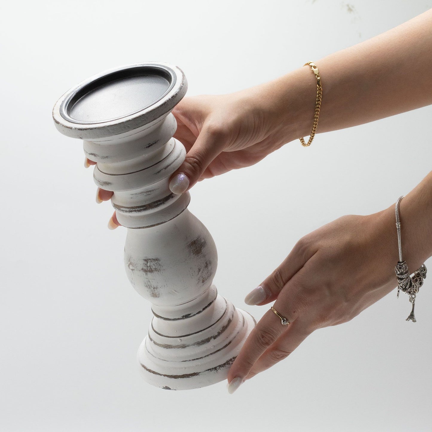 Classic Candle Stand – Whitewash (23 × 10 CM, Small)