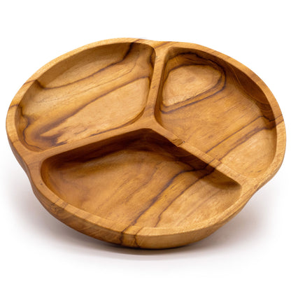 Smooth Teakwood Fruit Bowl – Three Sections (30 × 4 CM)