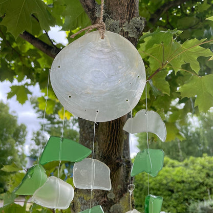 Recycled Glass Wind Chime – Green & White 60 CM