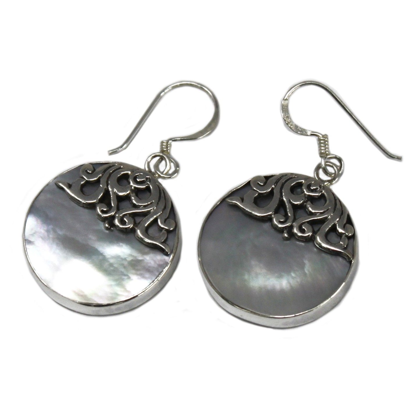 Mother-of-Pearl Shell & Silver Earrings – Classic Disc