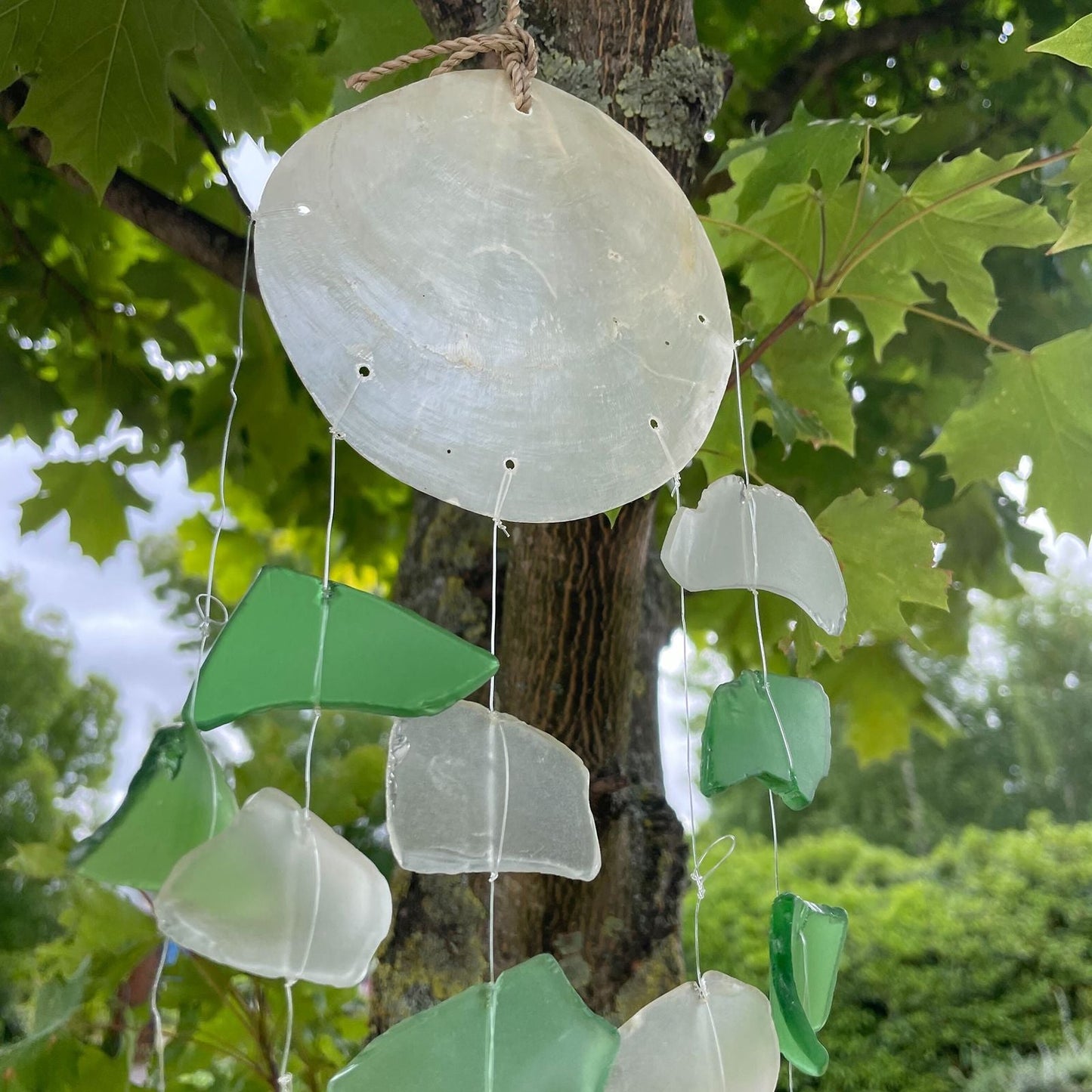 Recycled Glass Wind Chime – Green & White 60 CM