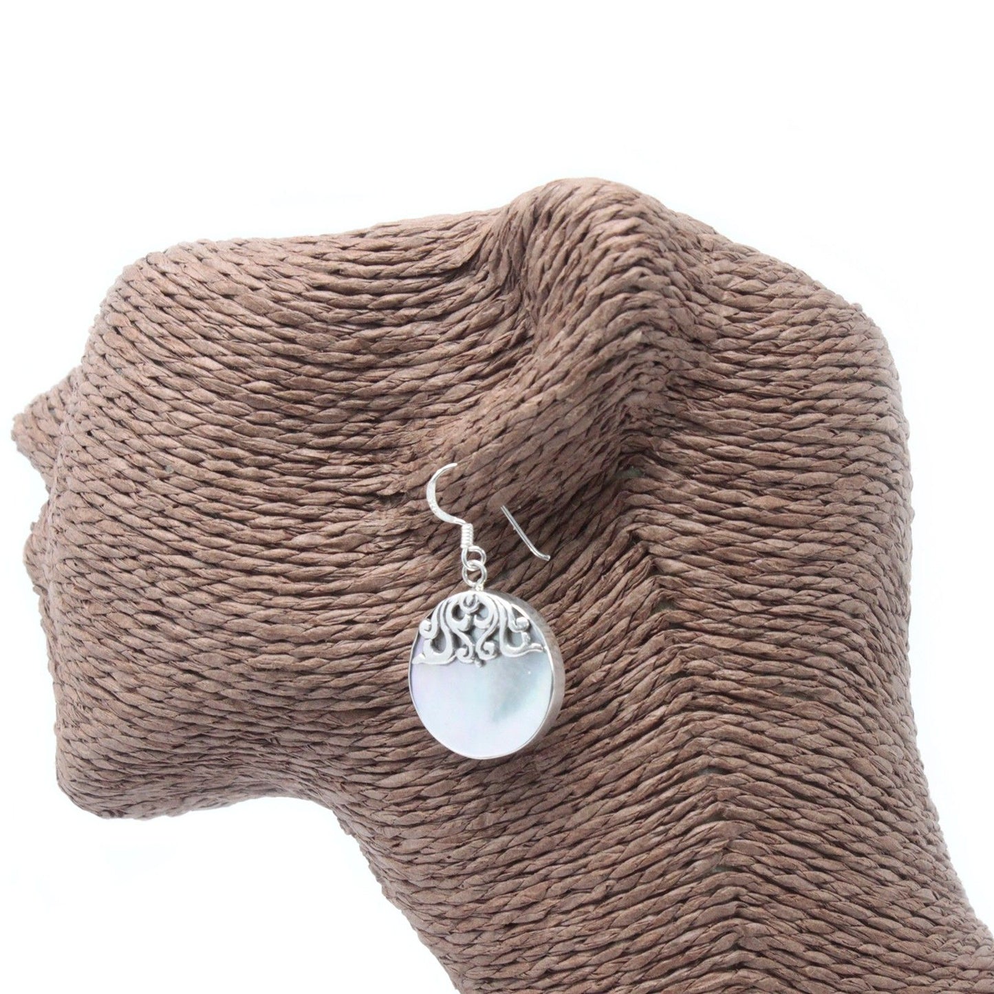 Mother-of-Pearl Shell & Silver Earrings – Classic Disc
