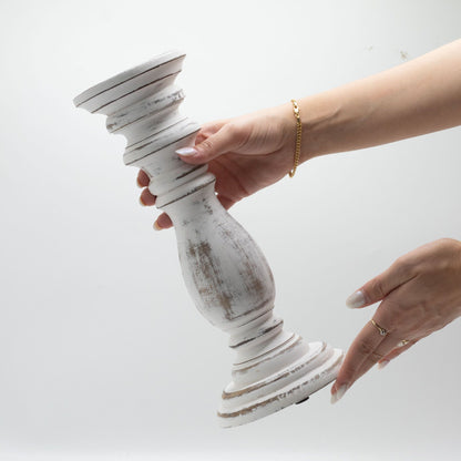 Classic Candle Stand – Whitewash (30 × 10 CM, Medium)