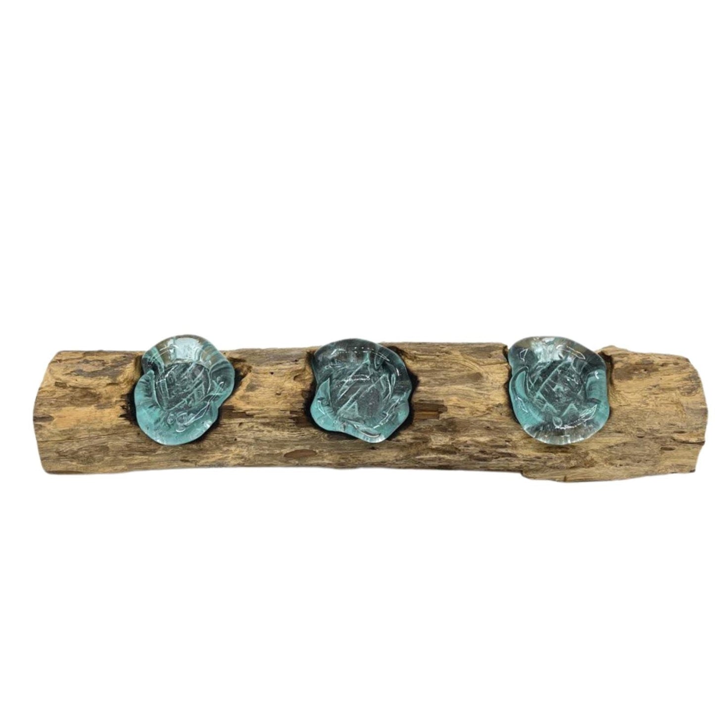 Gamal Wood Molten Glass Triple Candle Holder – 45x15x7 CM