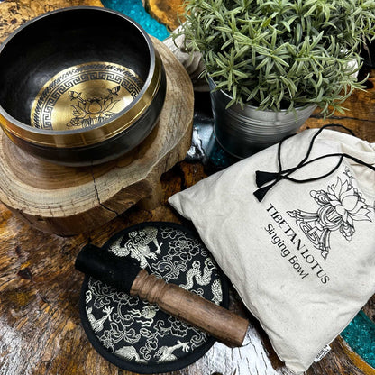 Brass Singing Bowl Gift Set – 14CM Lotus Flower