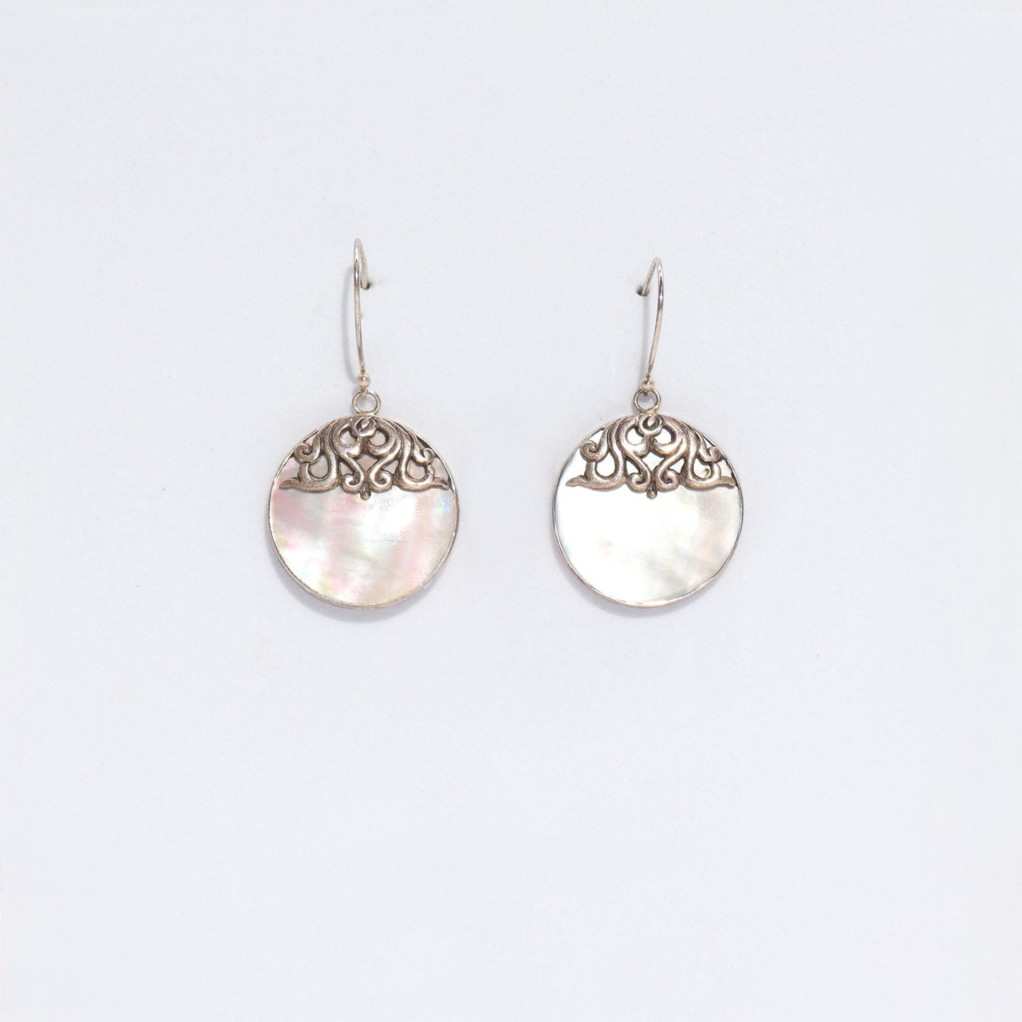 Mother-of-Pearl Shell & Silver Earrings – Classic Disc