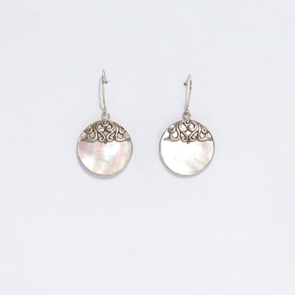 Mother-of-Pearl Shell & Silver Earrings – Classic Disc
