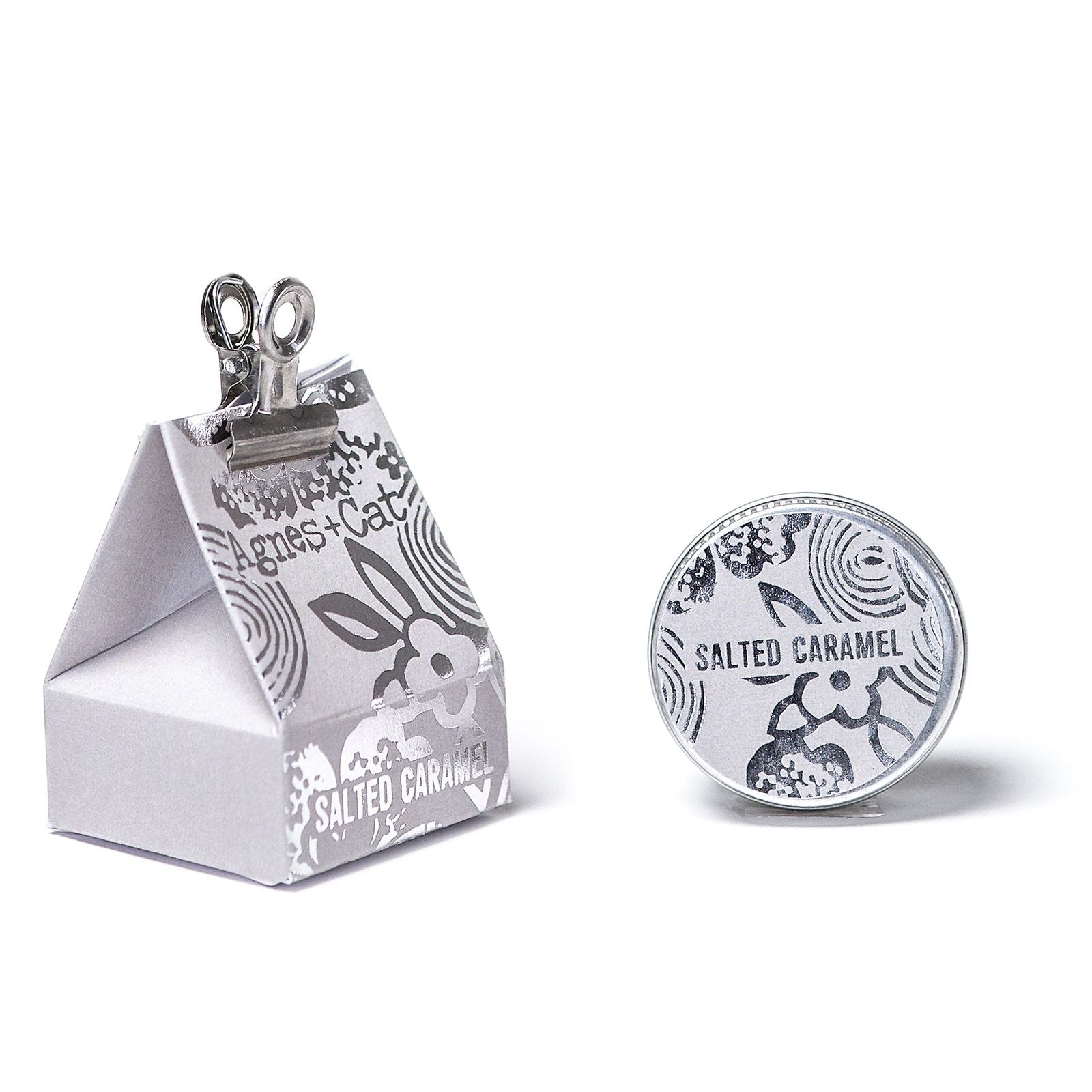 Vegan salted caramel lip balm 12g in foiled packaging, moisturizing balm with shea, cocoa, jojoba, avocado and mango butters