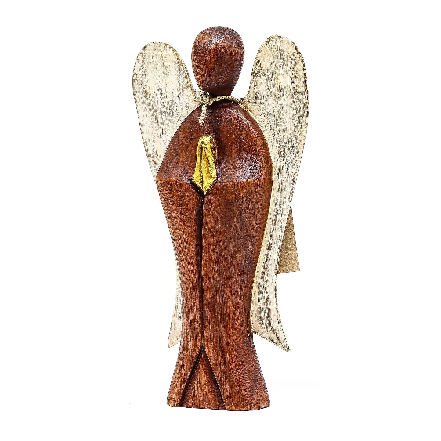 Hand-carved Suar wood Hati-Hati angel figurine, 20cm love-themed Indonesian handmade home decor gift