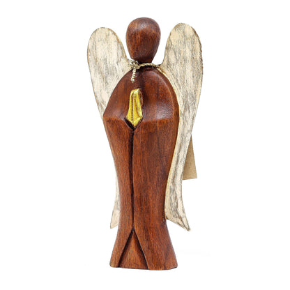 Hand-carved Suar wood Hati-Hati angel figurine, 20cm love-themed Indonesian handmade home decor gift