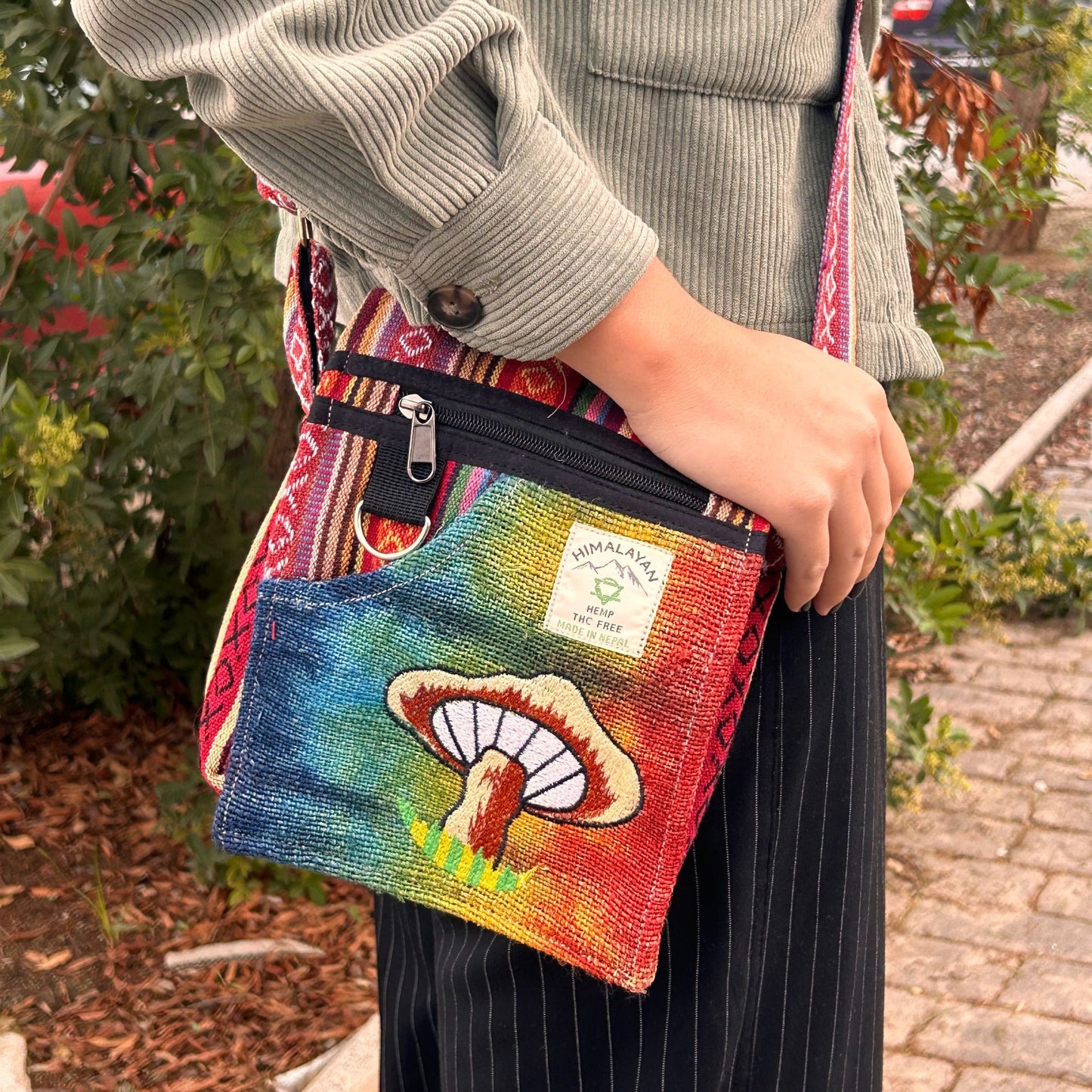 Hemp & Cotton Embroidered Party Bag – Orange Mushrooms