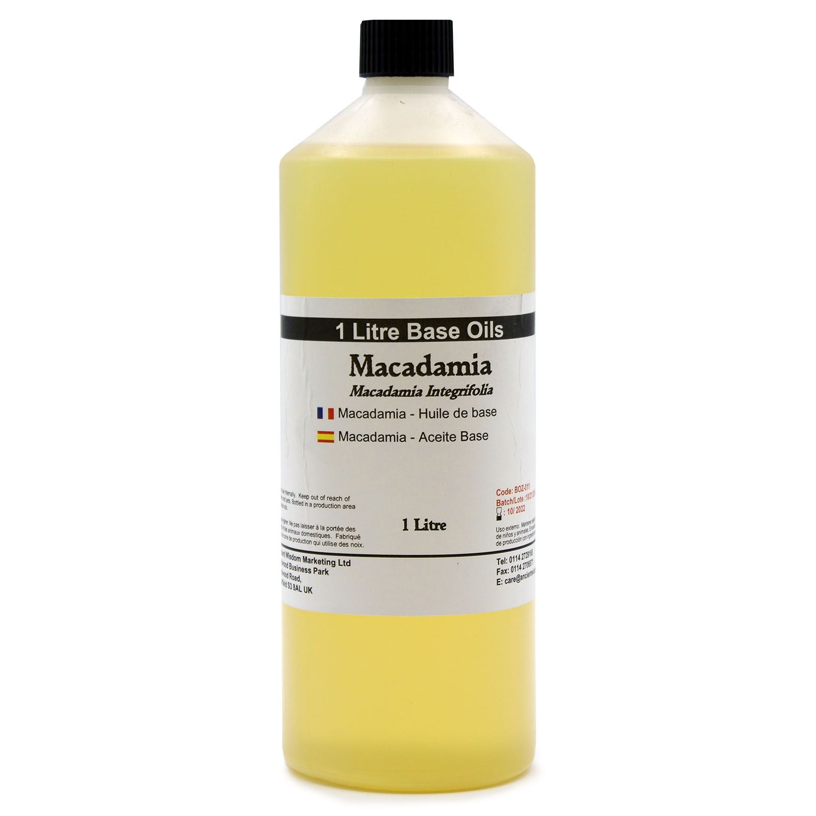 Botella de 1 litro de aceite de macadamia natural, aceite base premium para uso cosmético y culinario