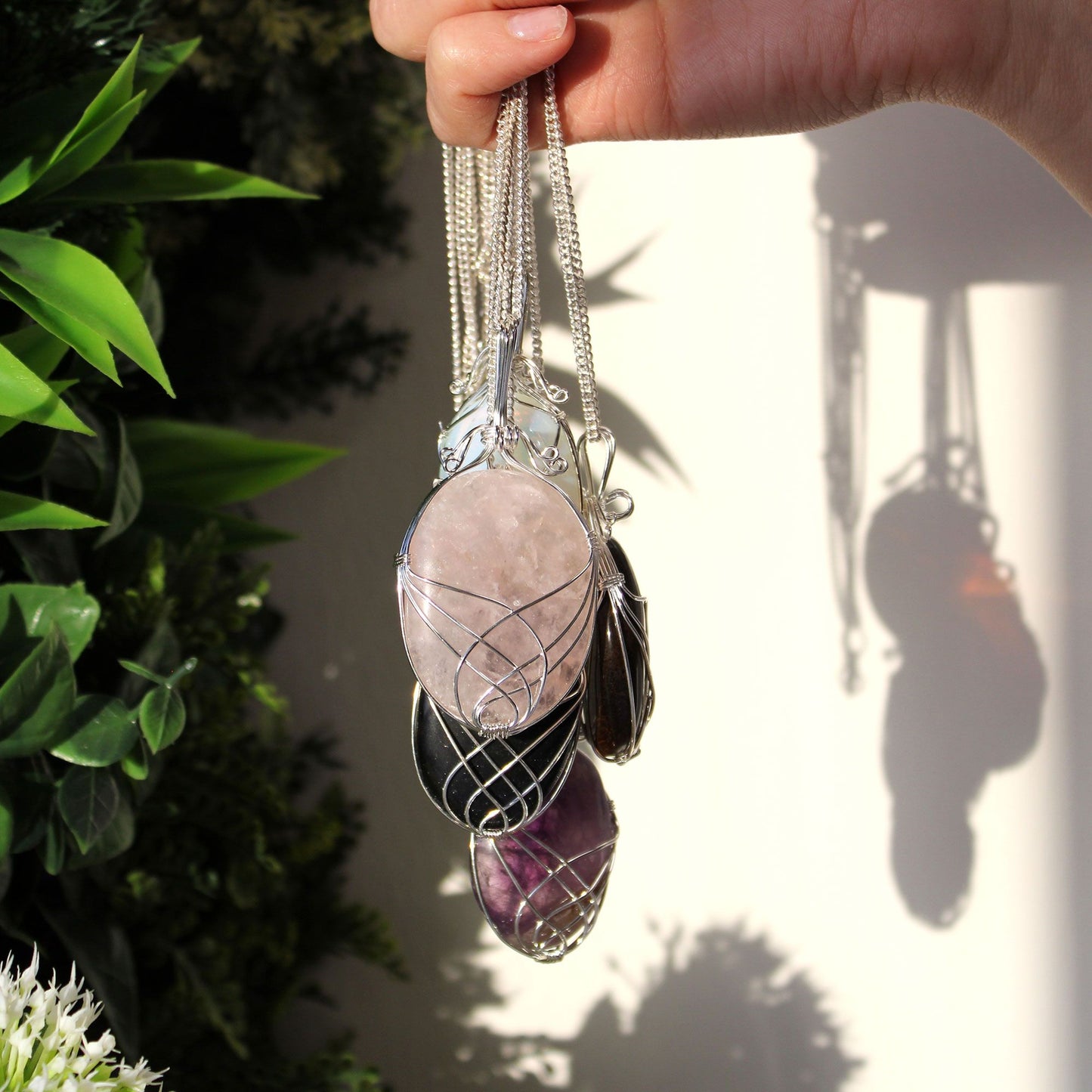 Swirl Wrapped Gemstone Necklace – Rose Quartz