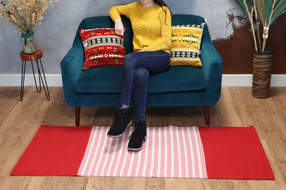 Indisk bomullsmatta - 70x170cm - Röd/Rosa