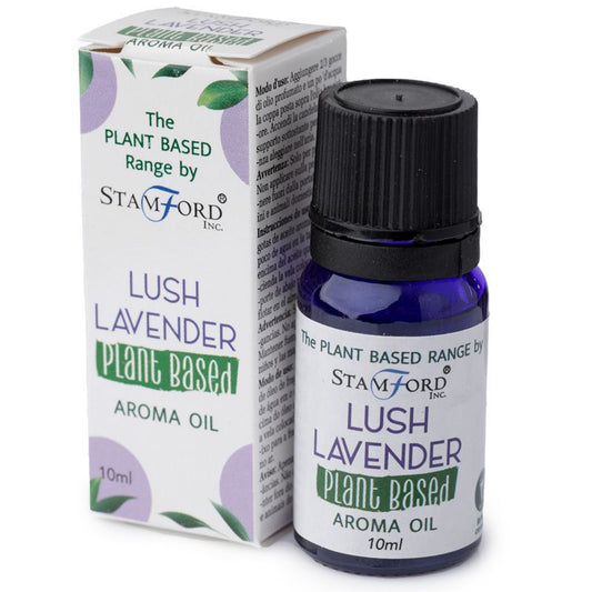 Plant-based Lush Lavender aroma oil bottle for diffuser use, calming lavender fragrance for home relaxation