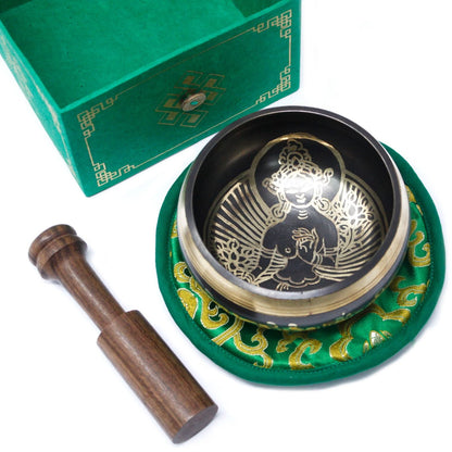 Brass Green Tara Singing Bowl Set – 10 CM, 380 G