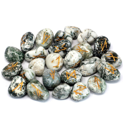 Tree Agate Rune Stone Set – 11x9 CM Pouch