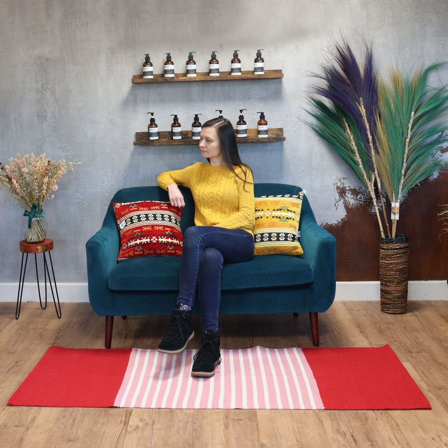 Indisk bomullsmatta - 70x170cm - Röd/Rosa